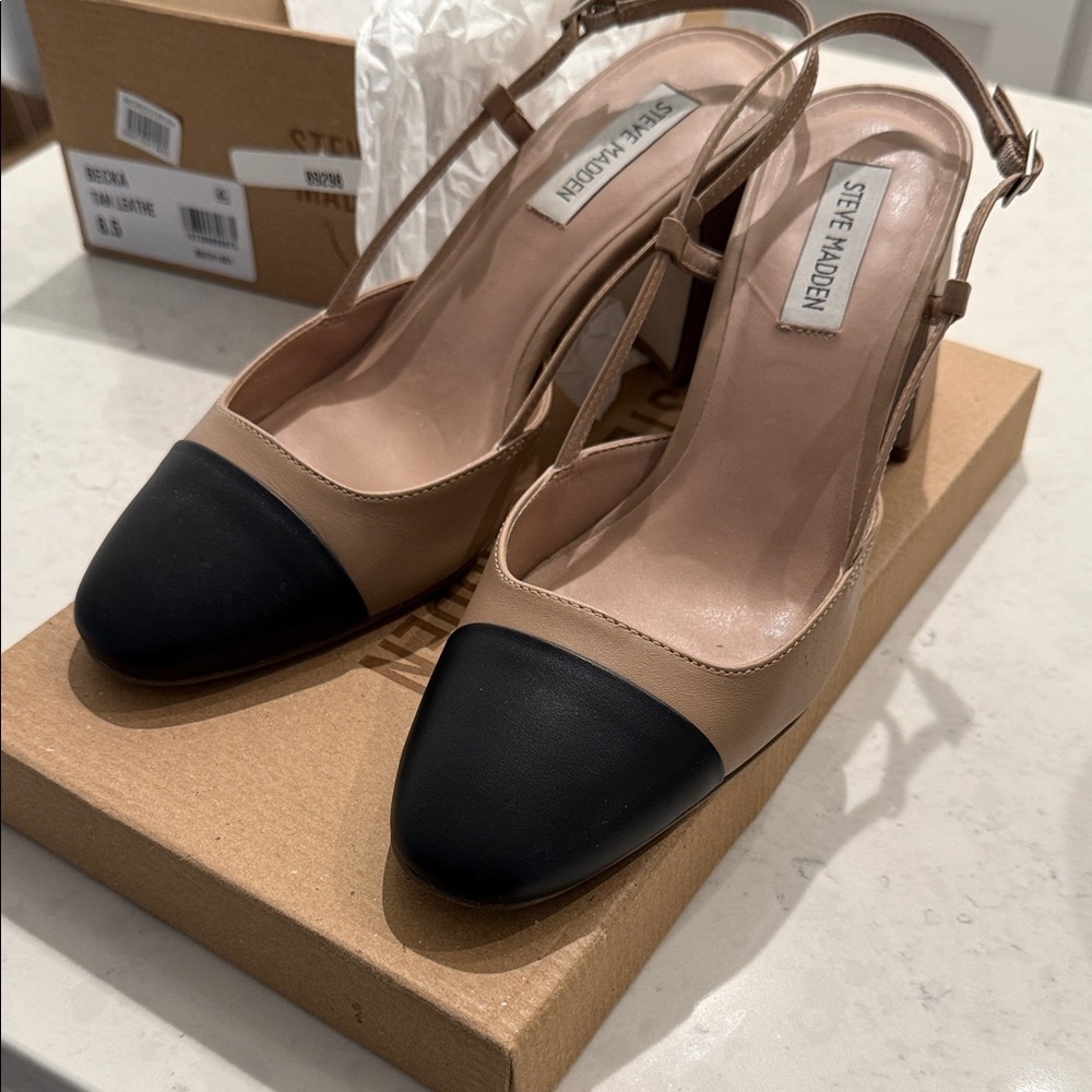 Steve Madden Black and Tan Slingback Heels *great condition*